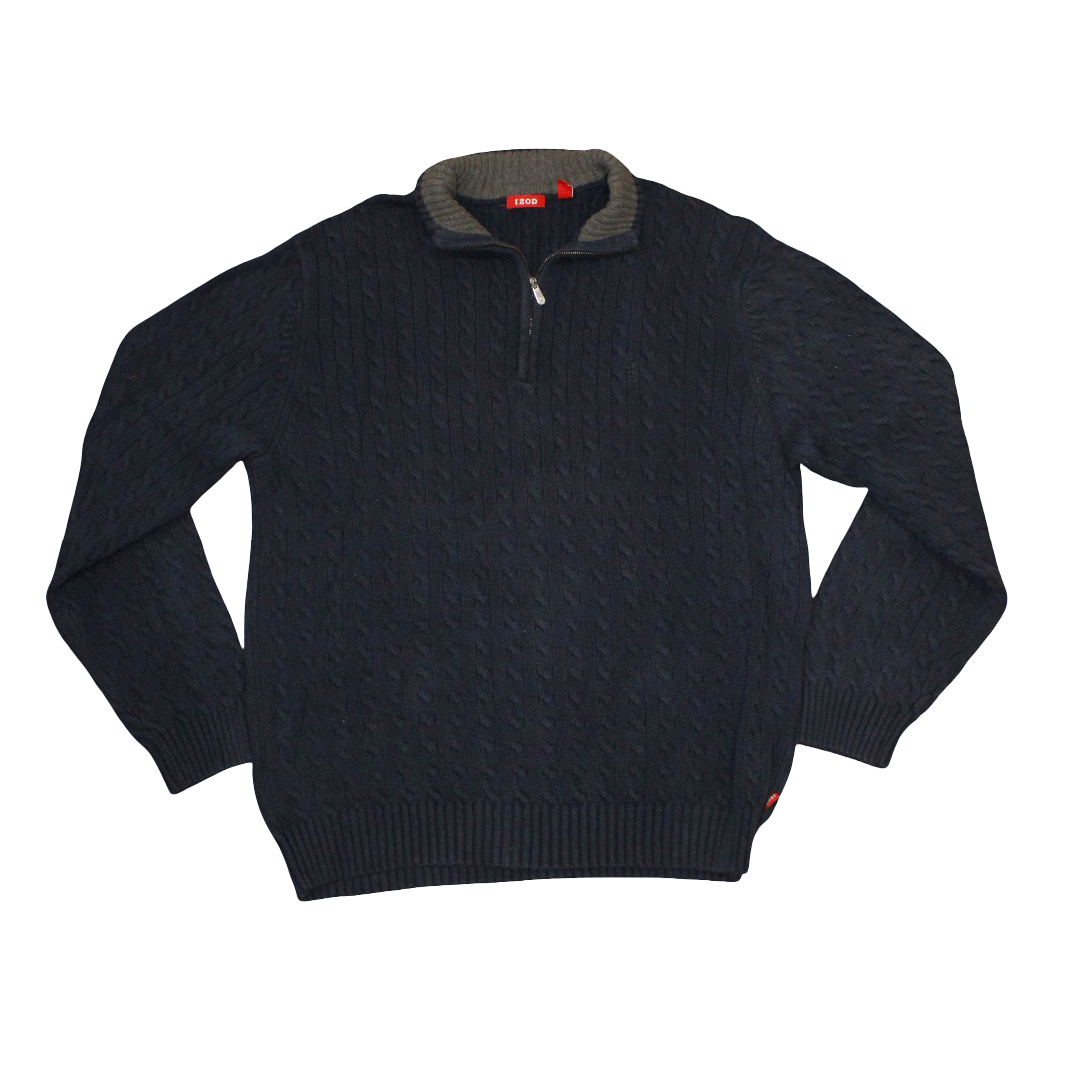 Vintage Dark Blue Izod Quarter-Zip Sweater XL