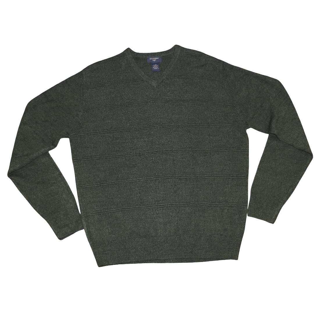 Vintage Green V-Neck Sweater Large